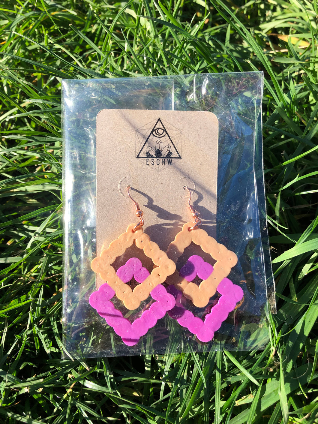 Perler Earrings-Pink & Tan Design